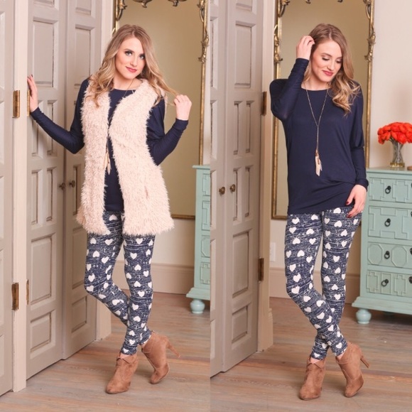 Infinity Raine Pants - 💕1 Left💕Blue & White Heart Leggings